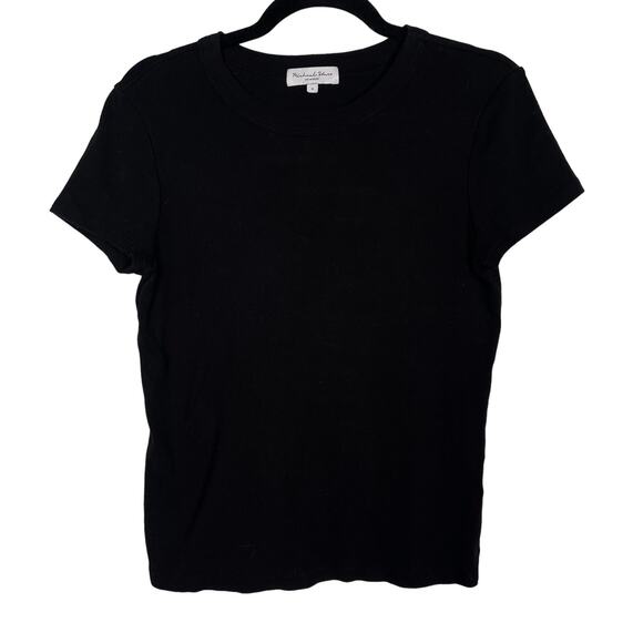 Michael Stars Small Black Fallon Ribbed Short Sleeve Crew Neck Tshirt Tee Cotton - Picture 1 of 7